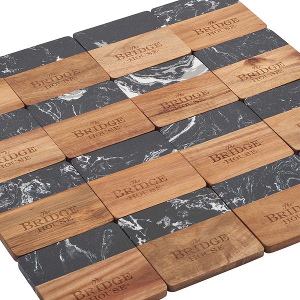 An image of a Custom Black Marble and Wood Coaster Set!