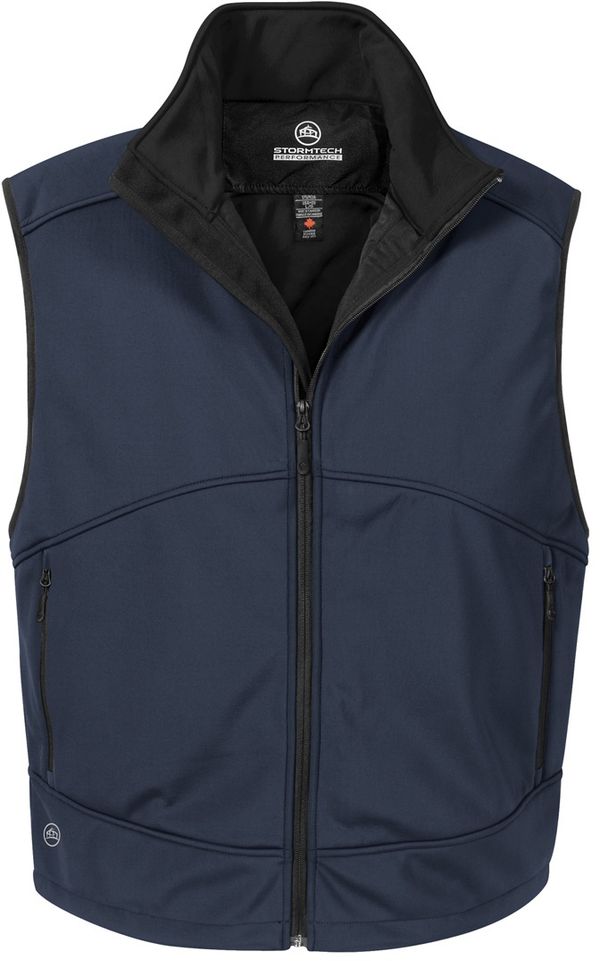 Am image of a Custom Stormtech Mens Cirrus Bonded Vest in NAVY!