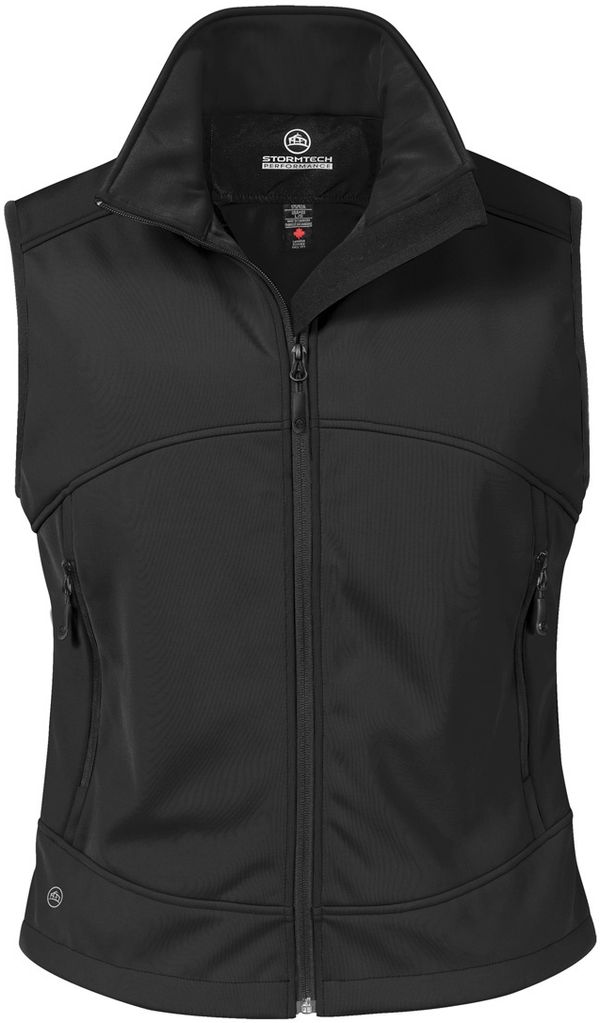 Am image of a Custom Stormtech Womens Cirrus Bonded Vest in BLACK!