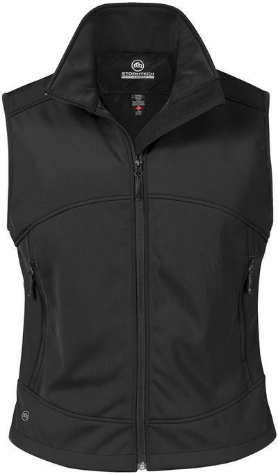 Am image of a Custom Stormtech Womens Cirrus Bonded Vest in BLACK!