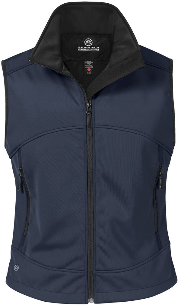Am image of a Custom Stormtech Womens Cirrus Bonded Vest in NAVY!