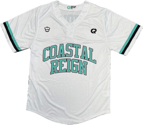 Am image of a Custom Sublimated Two Button Youth Baseball Jersey in Essential!
