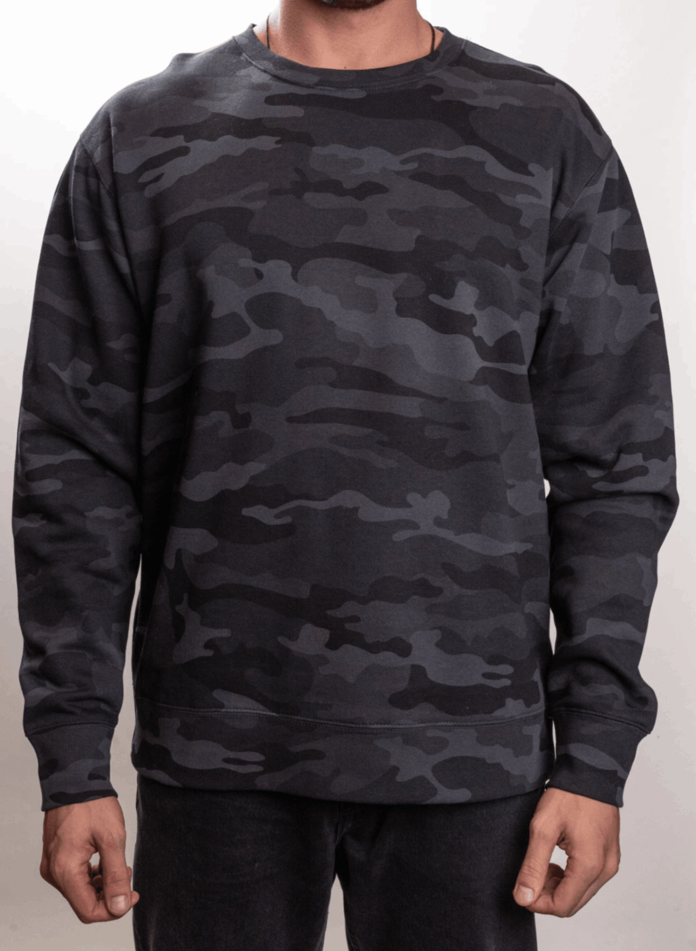 Independent Trading Co. Mens Heavy Weight Crew Neck in Black Camo
