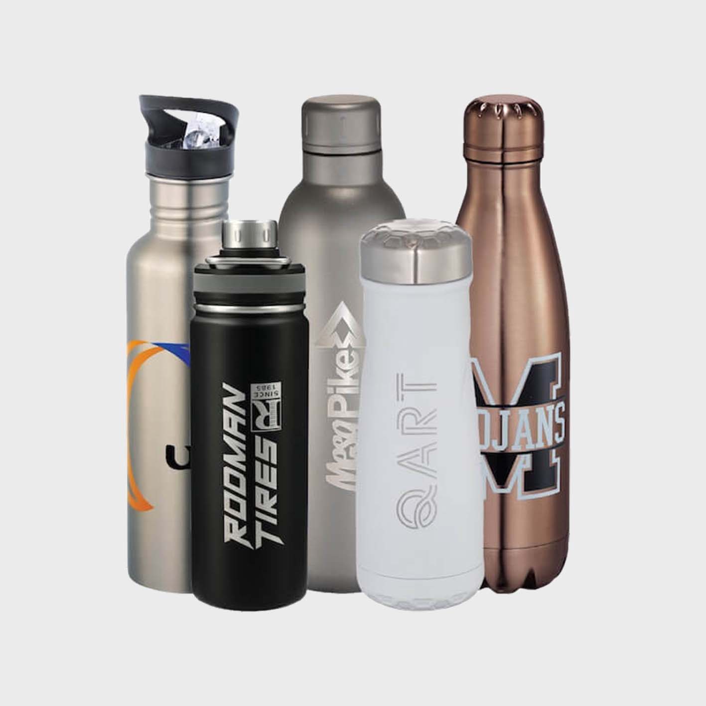 An image of bulk custom water bottles that you can print your design on!