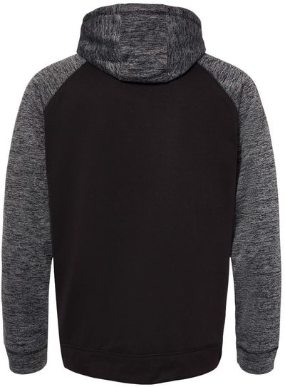 Am image of a Custom Burnside Performance Raglan Pullover Hoodie in Black/ Heather Charcoal!