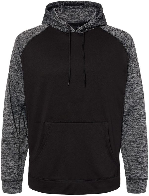 Am image of a Custom Burnside Performance Raglan Pullover Hoodie in Black/ Heather Charcoal!