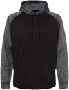 Am image of a Custom Burnside Performance Raglan Pullover Hoodie in Black/ Heather Charcoal!