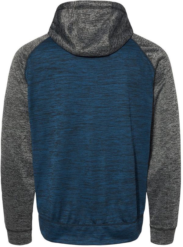 Am image of a Custom Burnside Performance Raglan Pullover Hoodie in Heather Navy/ Heather Charcoal!