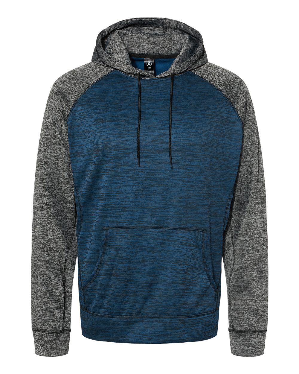 Burnside Performance Raglan Pullover Hoodie in Heather Navy/ Heather Charcoal