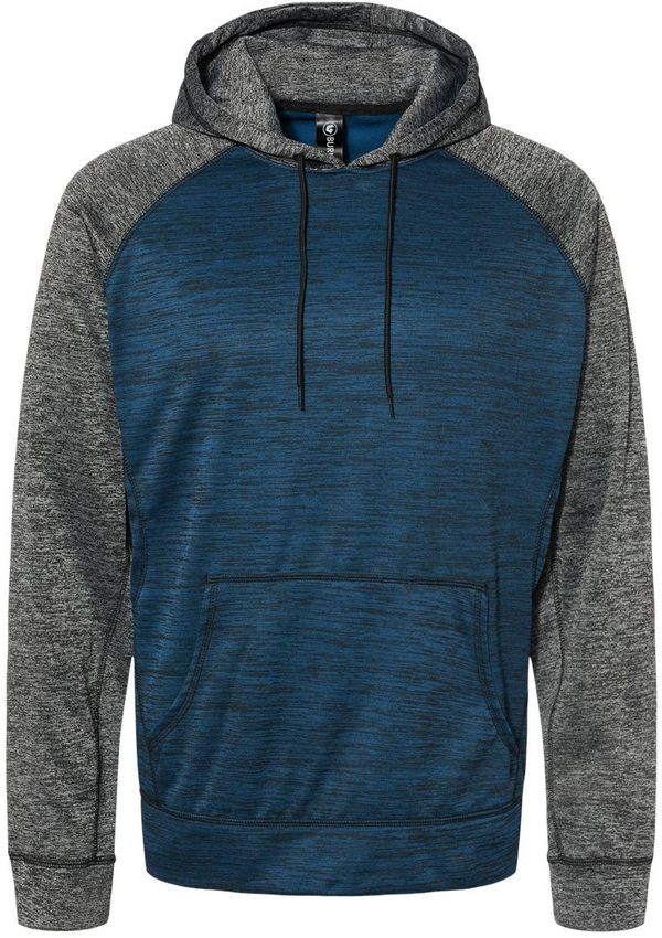 Am image of a Custom Burnside Performance Raglan Pullover Hoodie in Heather Navy/ Heather Charcoal!