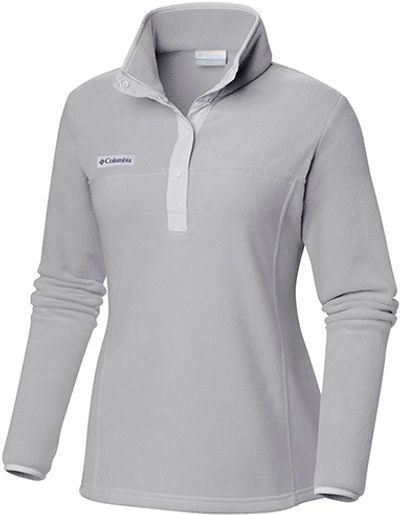Am image of a Custom Columbia Womens Benton Springs Half Snap Fleece Pullover in Cool Grey!