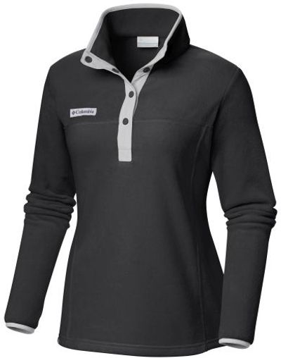 Am image of a Custom Columbia Womens Benton Springs Half Snap Fleece Pullover in Black!