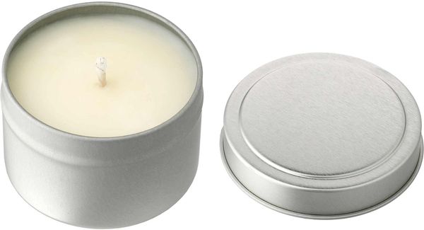 Am image of a Custom Calm Meadow 2.7oz Mini Tin Candle in Silver!