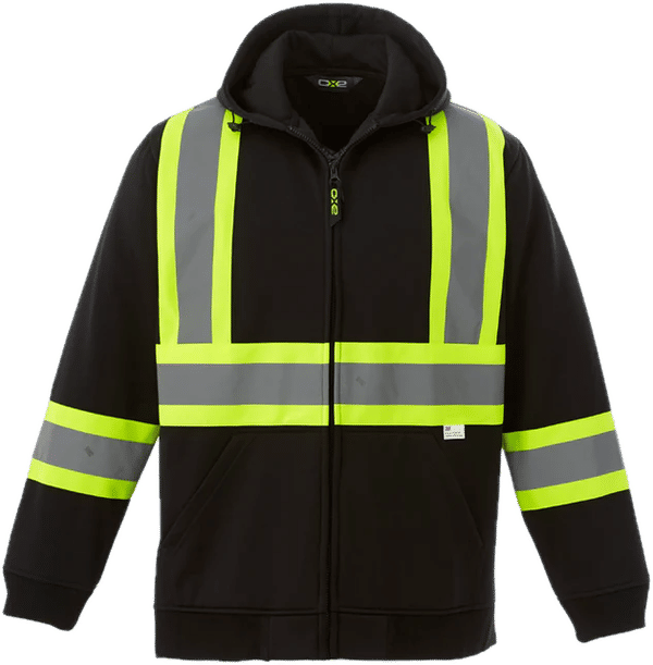 Am image of a Custom Canada Sportswear Freedom Hi Vis Full Zip Hooded Sweatshirt in Black!