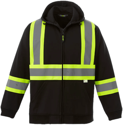 Am image of a Custom Canada Sportswear Freedom Hi Vis Full Zip Hooded Sweatshirt in Black!