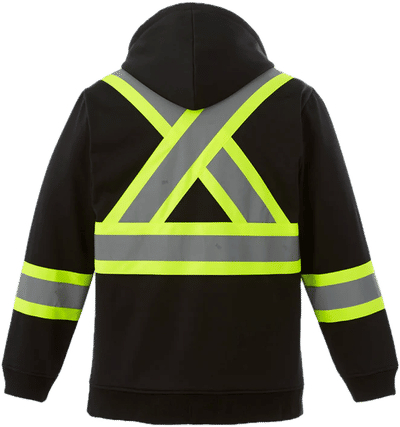 Am image of a Custom Canada Sportswear Freedom Hi Vis Full Zip Hooded Sweatshirt in Black!