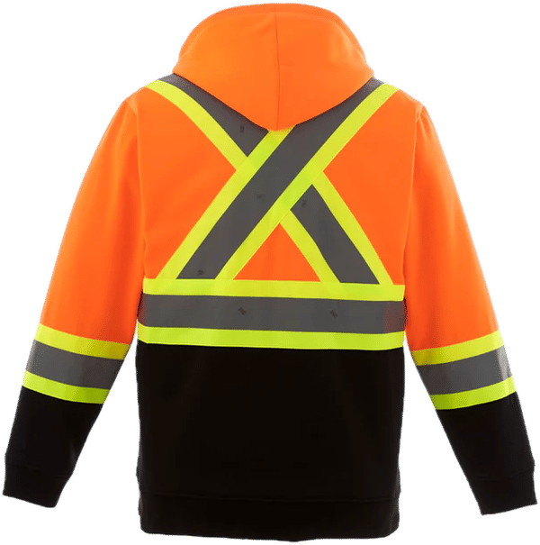 Am image of a Custom Canada Sportswear Freedom Hi Vis Full Zip Hooded Sweatshirt in Hi Vis Orange!