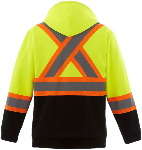 Am image of a Custom Canada Sportswear Freedom Hi Vis Full Zip Hooded Sweatshirt in Hi Vis Yellow!
