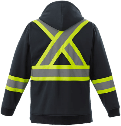 Am image of a Custom Canada Sportswear Freedom Hi Vis Full Zip Hooded Sweatshirt in Navy!