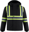 Am image of a Custom Canada Sportswear Freightliner Hi Vis Insulated Softshell with Detachable Hood in Black!
