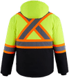 Am image of a Custom Canada Sportswear Freightliner Hi Vis Insulated Softshell with Detachable Hood in Hi Vis Yellow!