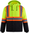 Am image of a Custom Canada Sportswear Freightliner Hi Vis Insulated Softshell with Detachable Hood in Hi Vis Yellow!