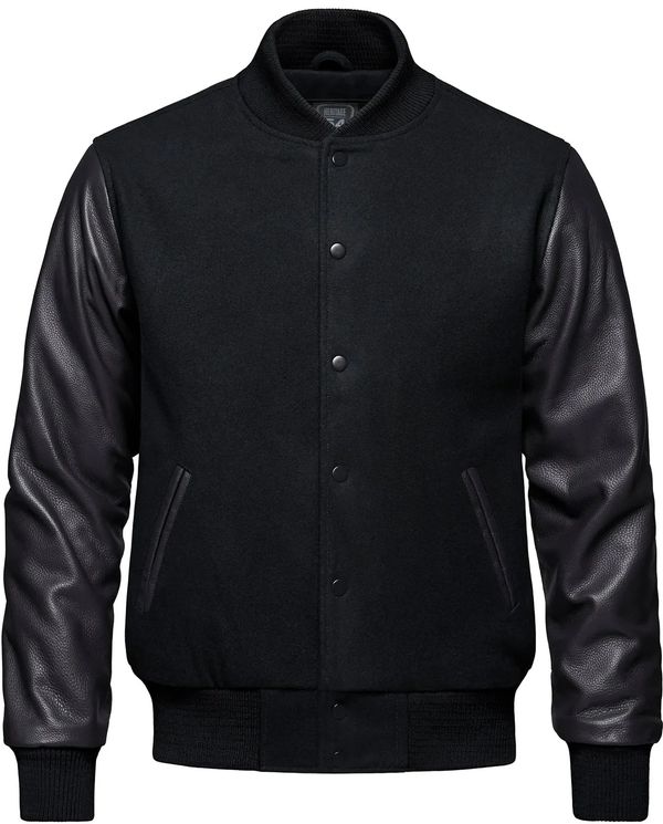 An image of a Custom Canada Sportswear Melton and Leather Varsity Jacket in Black!