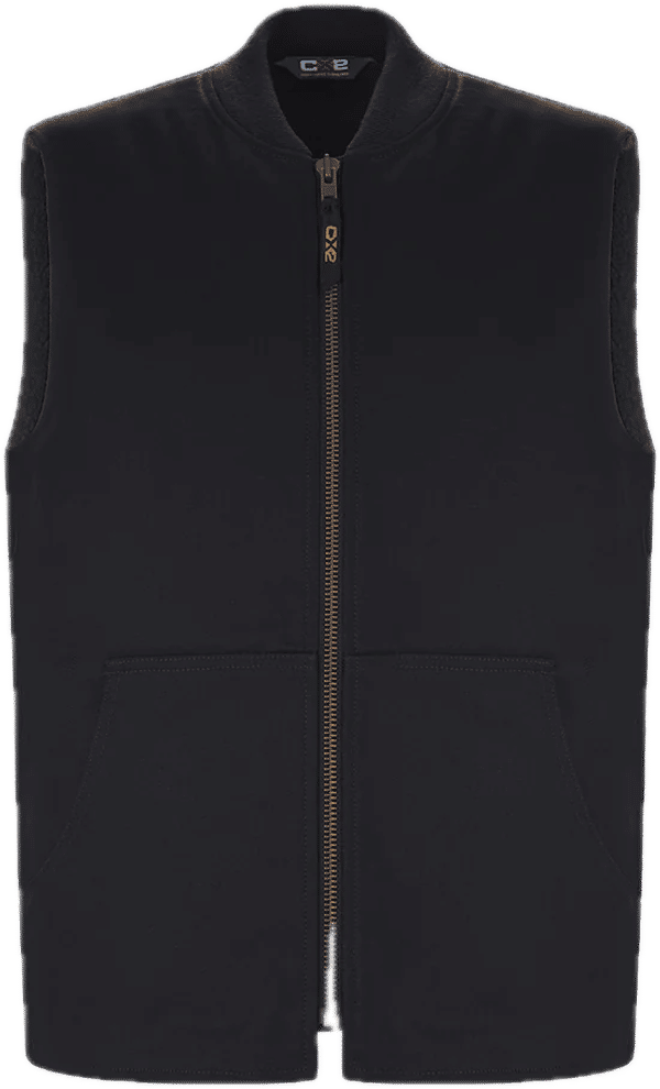 Am image of a Custom Canada Sportswear Ram Adult Cotton Canvas Vest with Sherpa Lining in Black!