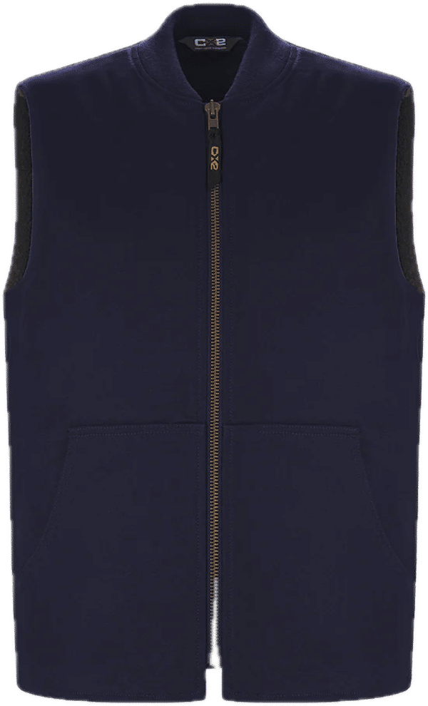 Am image of a Custom Canada Sportswear Ram Adult Cotton Canvas Vest with Sherpa Lining in Navy!