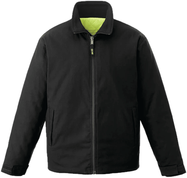 An image of a Custom Canada Sportswear Zircon Cotton Canvas Reversible to Polyester Hi Vis Insulated Jacket Vendor in Black/Hi Vis Yellow!