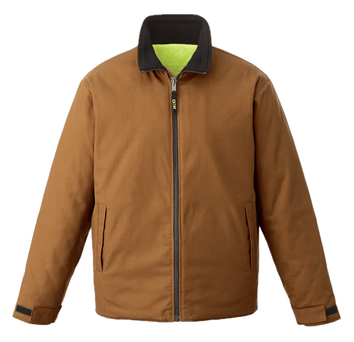 Canada Sportswear Zircon Cotton Canvas Reversible to Polyester Hi Vis Insulated Jacket Vendor in Tan/Hi Vis Yellow