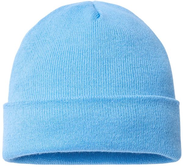 Am image of a Custom Cap America USA Made 12 Inch Cuffed Beanie in Carolina Blue!