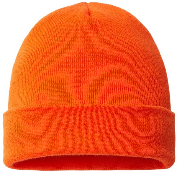 Am image of a Custom Cap America USA Made 12 Inch Cuffed Beanie in Deep Orange!