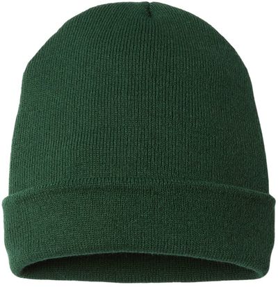 Am image of a Custom Cap America USA Made 12 Inch Cuffed Beanie in Forest Green!