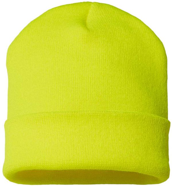 Am image of a Custom Cap America USA Made 12 Inch Cuffed Beanie in Neon Yellow!