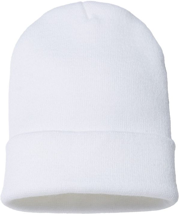Am image of a Custom Cap America USA Made 12 Inch Cuffed Beanie in White!