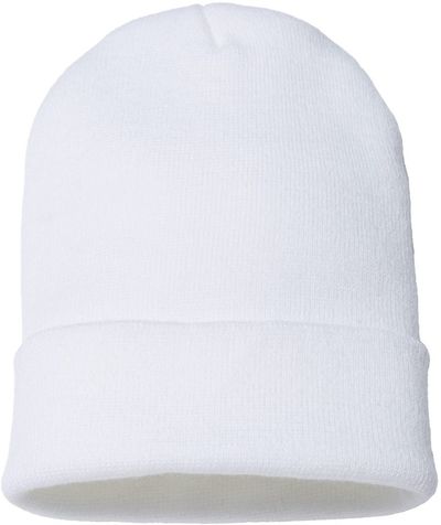 Am image of a Custom Cap America USA Made 12 Inch Cuffed Beanie in White!