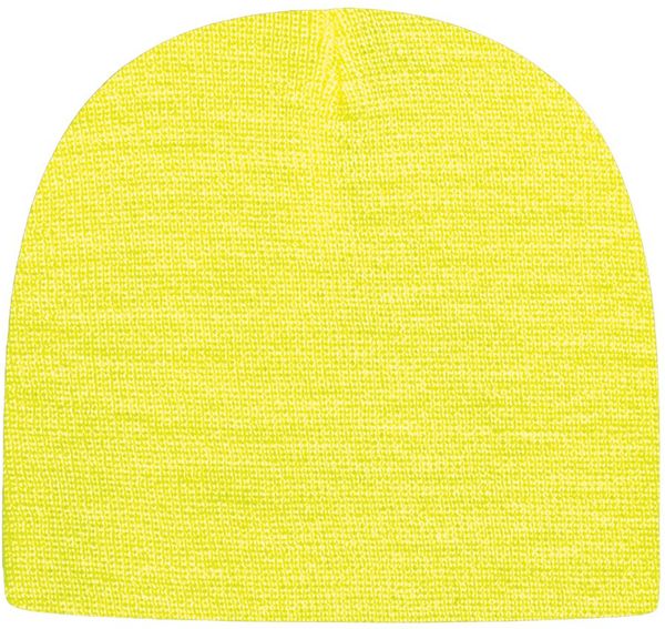 Am image of a Custom Cap America USA Made Beanie in Neon Yellow!