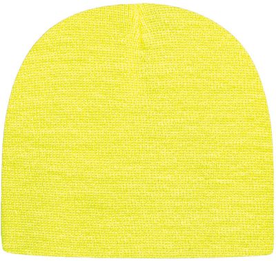 Am image of a Custom Cap America USA Made Beanie in Neon Yellow!
