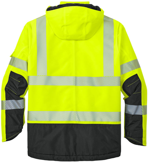 An image of a Custom Carhartt ANSI 107 Class 3 Waterproof Heavyweight Insulated Jacket in Brite Lime!