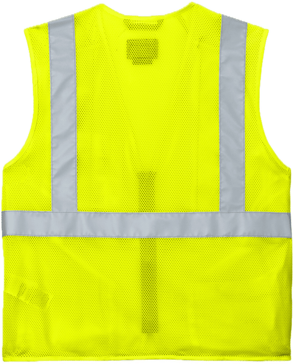 Am image of a Custom Carhartt ANSI Class 2 Mesh Zip Front Vest in Brite Lim!