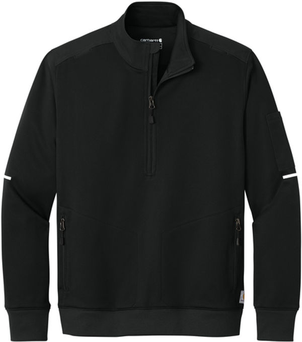 An image of a Custom Carhartt FLD & RSCU One Half Zip Mid Layer in Black!