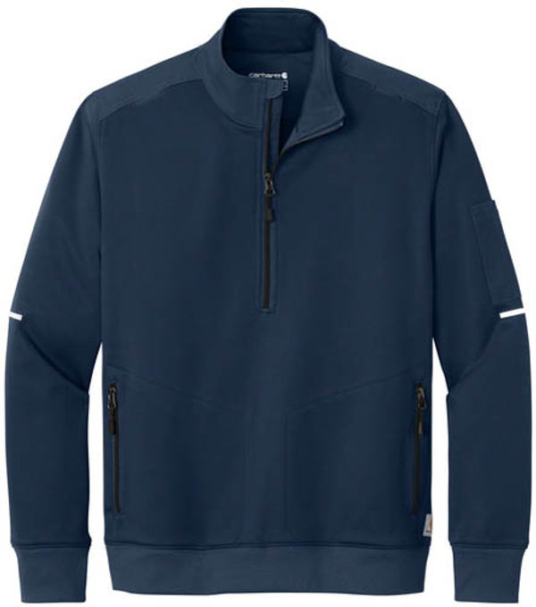 An image of a Custom Carhartt FLD & RSCU One Half Zip Mid Layer in Dark Navy!