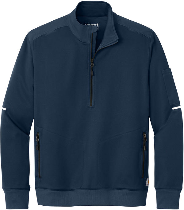 An image of a Custom Carhartt FLD & RSCU One Half Zip Mid Layer in Dark Navy!
