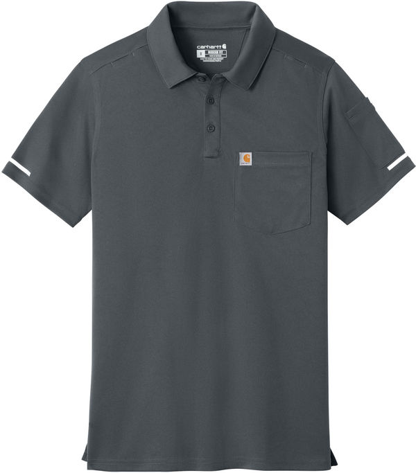 An image of a Custom Carhartt FLD & RSCU Polo in Pewter!
