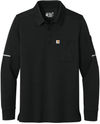 An image of a Custom Carhartt FLD & RSCU  Long Sleeve Polo in Black!
