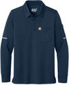 An image of a Custom Carhartt FLD & RSCU  Long Sleeve Polo in Dark Navy!