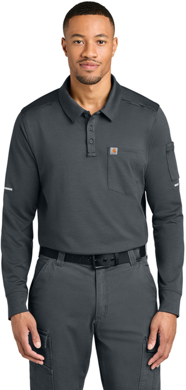 An image of a Custom Carhartt FLD & RSCU  Long Sleeve Polo!