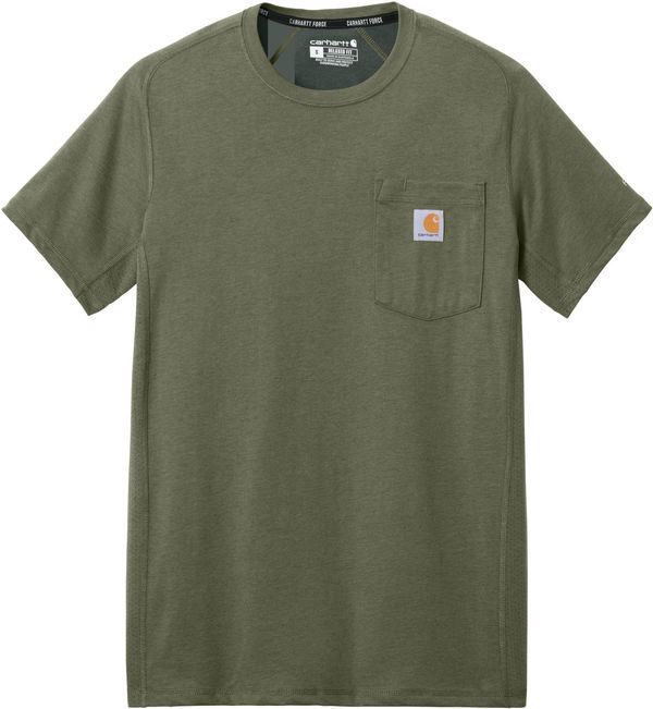 An image of a Custom Carhartt Force Short Sleeve Pocket T Shirt in Basil Heather!