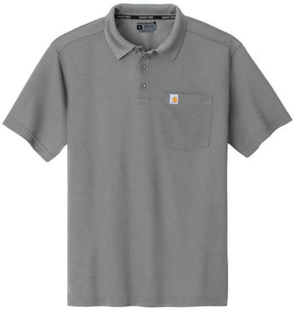 An image of a Custom Carhartt Force Snag Resistant Pocket Polo in Asphalt Grey!
